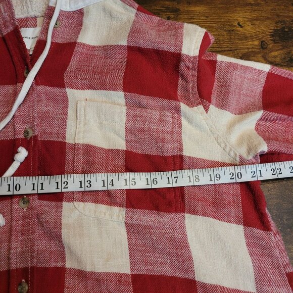 American Eagle Buffalo Plaid Hoodie M Hi Low Hem Pocket Front Gorpcore - Picture 6 of 9